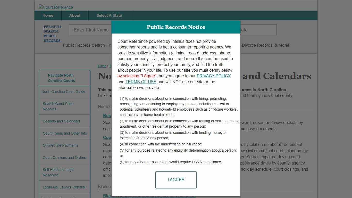 North Carolina Court Dockets and Calendars CourtReference.com